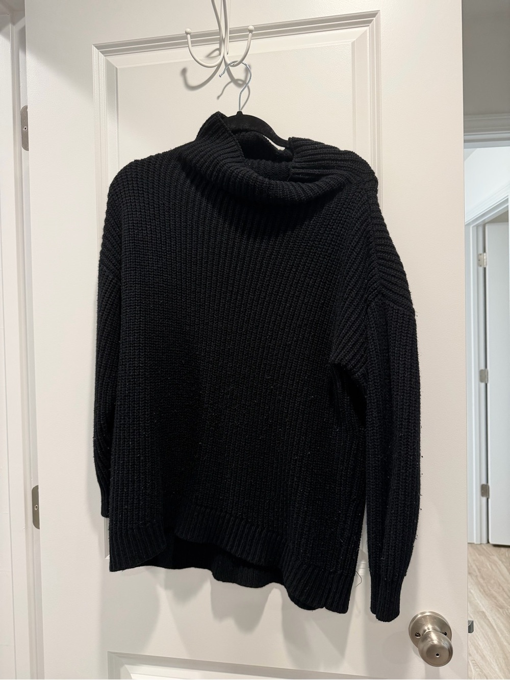 Black Turtleneck Rib-Knit Women's Sweater